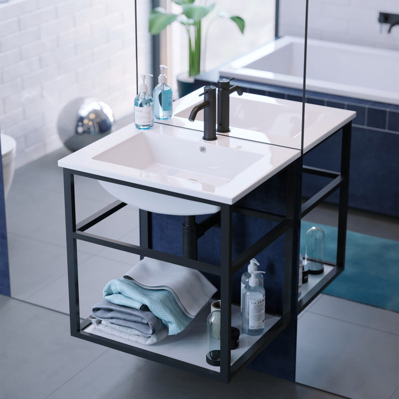 Pierre 24 Single, Metal Frame, Open Shelf, Bathroom Vanity