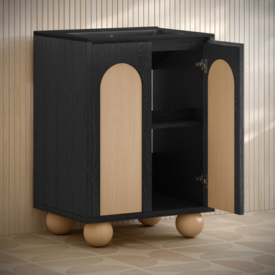 Plaisir II 24" Freestanding Bathroom Vanity in Black Oak with Black Sink Top
