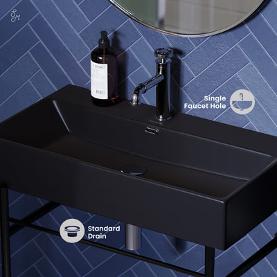 Claire 30 Ceramic Console Sink Matte Black Basin Black Legs