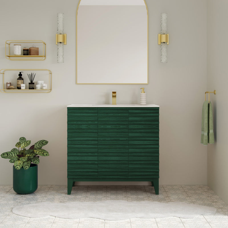 Cascade 36" Freestanding Bathroom Vanity in Green Oak with Sink Top