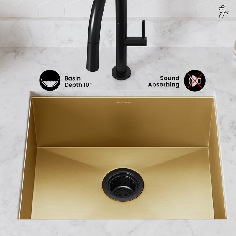 Tourner 21 x 18 Stainless Steel, Single Basin, Undermount Kitchen Sink, Gold