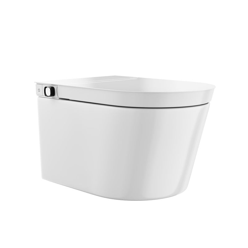 Hugo H Wall-Hung Toilet in Glossy White with Manual Bidet and Supporting Frame