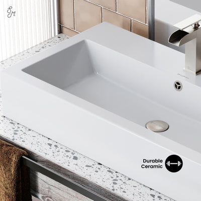 Voltaire 32" Rectangle Vessel Sink in Glossy White with Faucet Mount