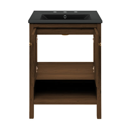 Chateau 24" Freestanding Bathroom Vanity in Brown Oak with Black 3-Hole Widespread Sink Top
