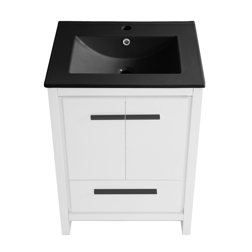Virage 24 in. White Bathroom Vanity With Black Ceramic Sink Top