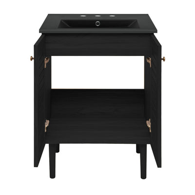 Bron 24" Freestanding Bathroom Vanity in Black Oak with Black 3-Hole Widespread Sink Top