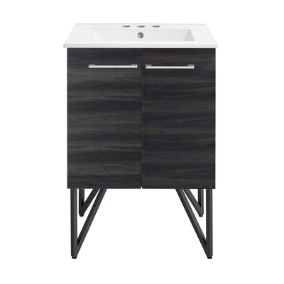 Annecy 24 in. Black Walnut Bathroom Vanity With White, 3-Hole Ceramic Sink Top