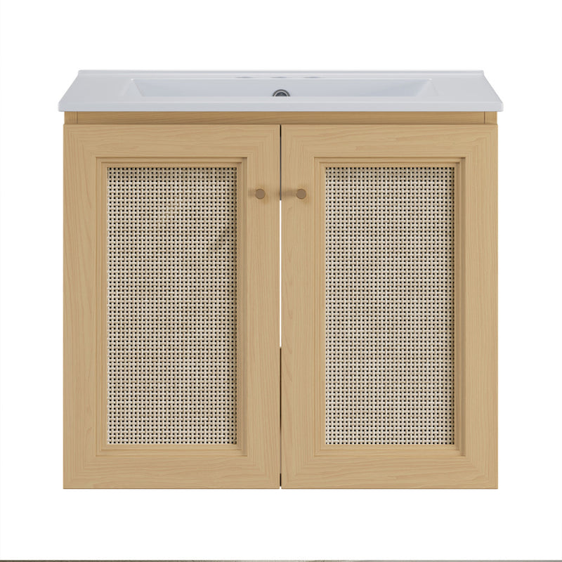 Classe 24" Wall-Mounted Bathroom Vanity in Natural Oak with Centerset Faucet Holes Vanity Top