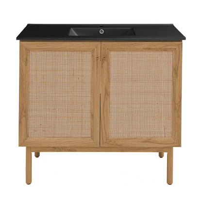 Classe 36" Freestanding Bathroom Vanity in Golden Oak with Black Sink Top