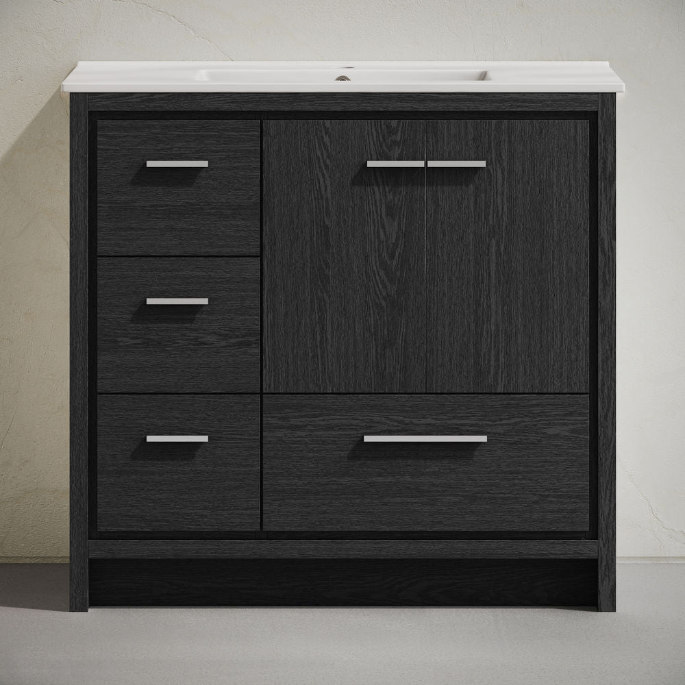 Virage 36" Freestanding Bathroom Vanity in Black Oak with Sink Top