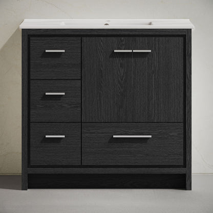 Virage 36" Freestanding Bathroom Vanity in Black Oak with Sink Top