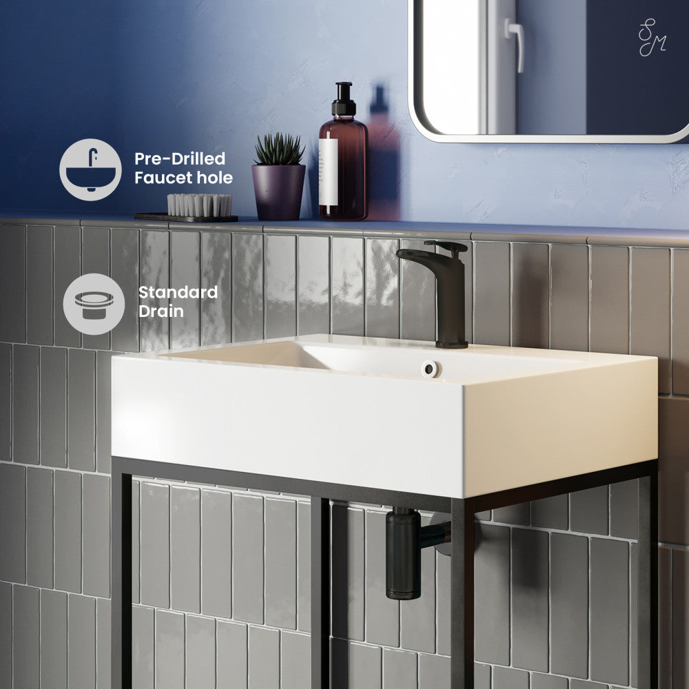 Pierre 24 Single, Freestanding, Matte Black Metal Frame Bathroom Vanity