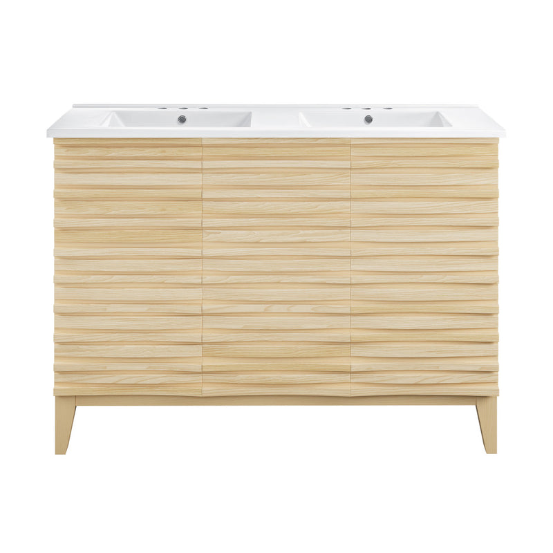 Cascade 48 in. Natural Oak, Double Basin Bathroom Vanity With White, 3-Hole Ceramic Sink Top