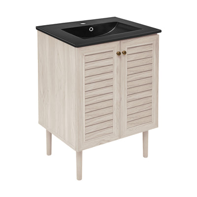 Bron 24" Freestanding Bathroom Vanity in White Oak with Black Sink Top