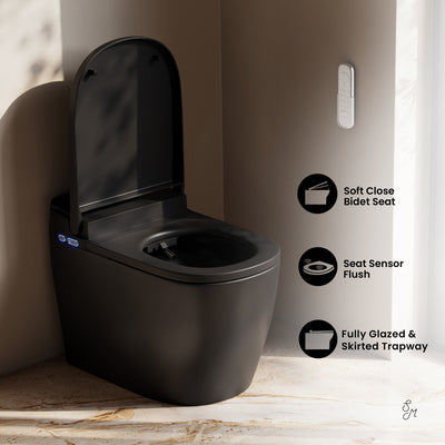 Avancer One Piece Smart Toilet 1.28 GPF in Matte Black with Heated Bidet, Air Drying, Night Light, Foot Sensor