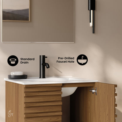Cascade 24" Wall-Mounted Bathroom Vanity in Brown Oak with Sink Top