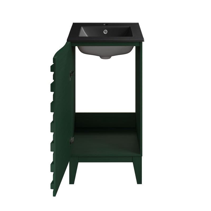 Cascade 18" Freestanding Bathroom Vanity in Green Oak with Black Sink Top