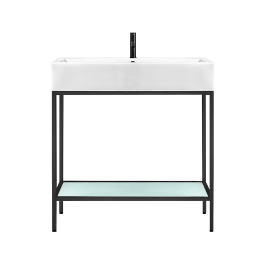 Pierre 32" Open Shelf Black Frame Freestanding Bathroom Vanity with Sink Top