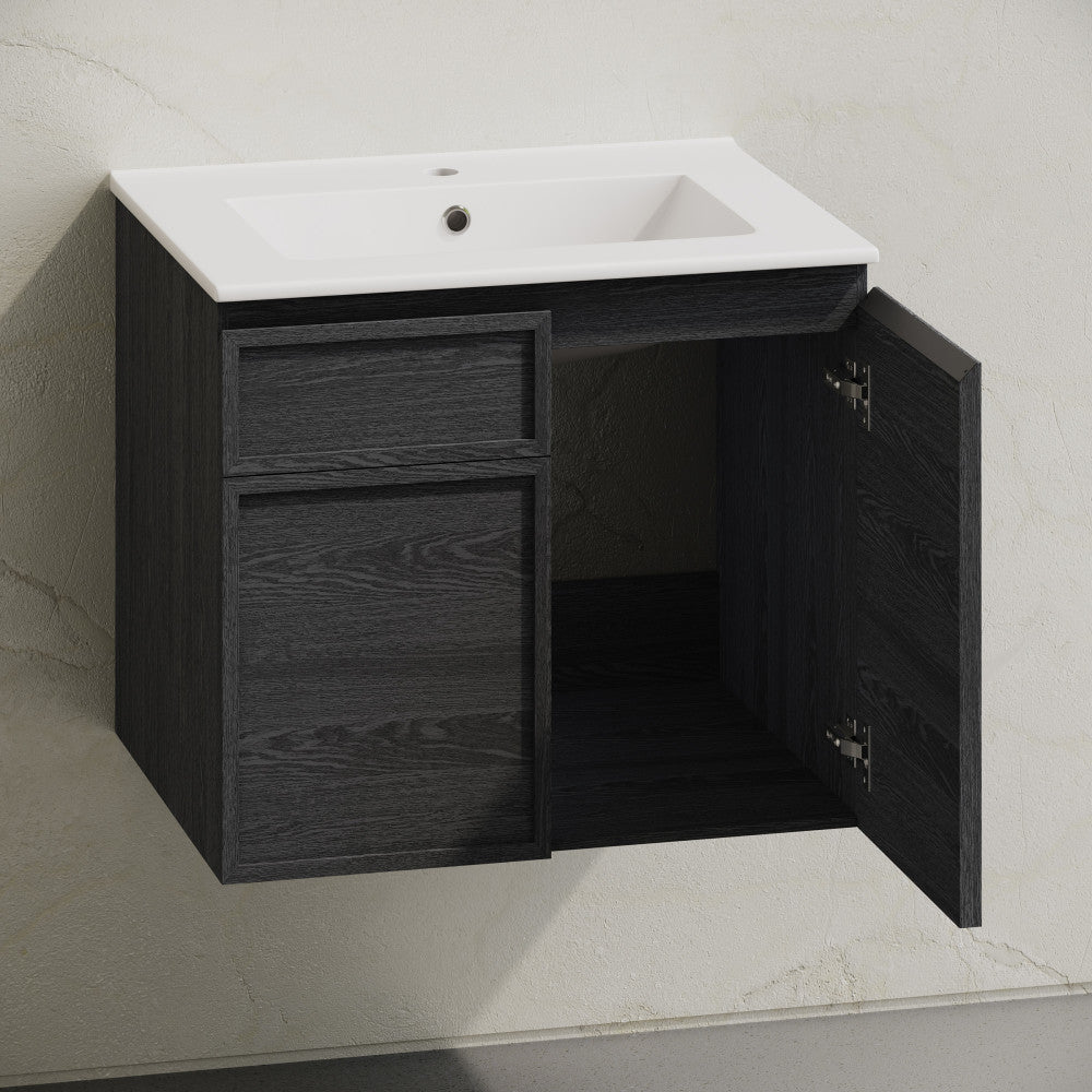 St. Tropez 24" Wall-Mounted Bathroom Vanity in Black Oak with Sink Top
