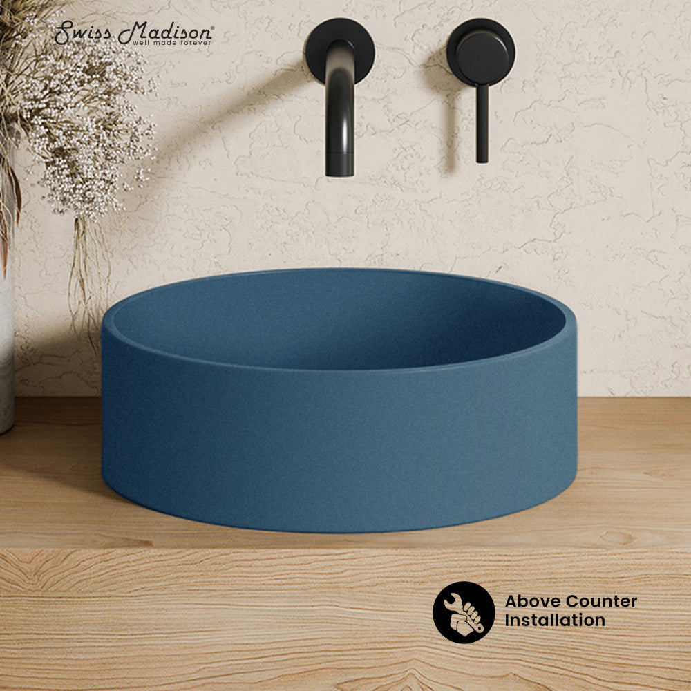 Lisse 14.5" Concrete Round Vessel Sink in Matte Royal Blue