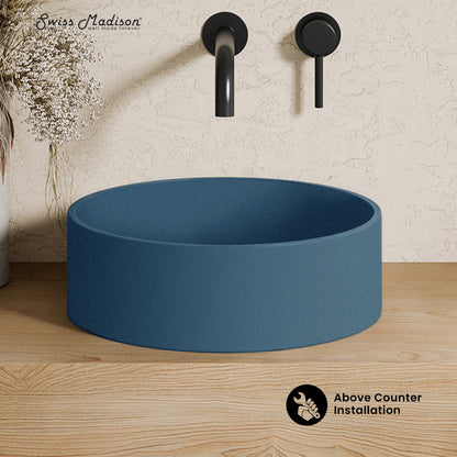 Lisse 14.5" Concrete Round Vessel Sink in Matte Royal Blue