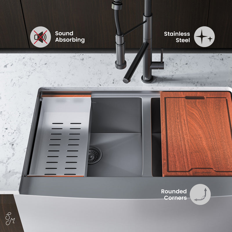 Rivage 33 x 22 Dual Basin Apron Kitchen Workstation Sink