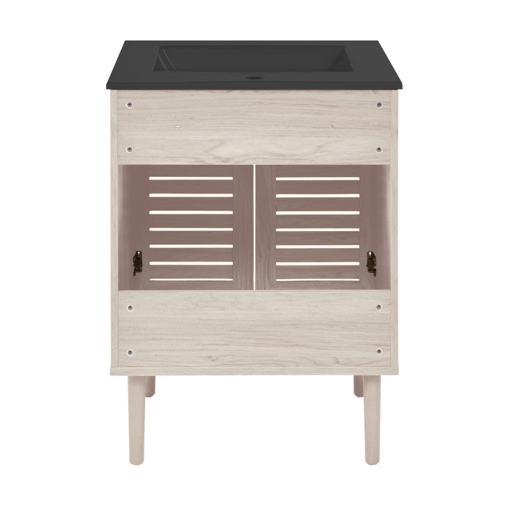 Bron 24" Freestanding Bathroom Vanity in White Oak with Black Sink Top
