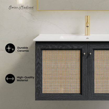 Classe 36" Wall-Mounted Bathroom Vanity in Black Oak with Single Faucet Hole Vanity Top