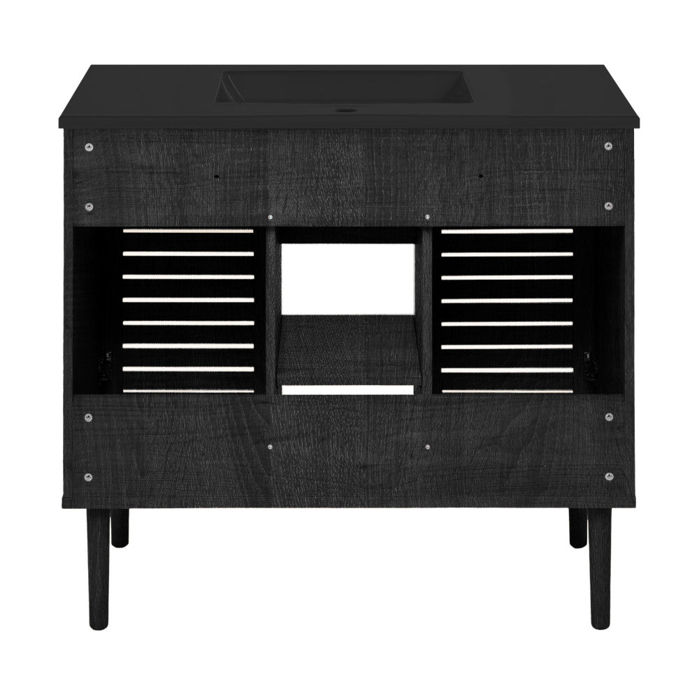 Bron 36" Freestanding Bathroom Vanity in Black Oak with Black Sink Top
