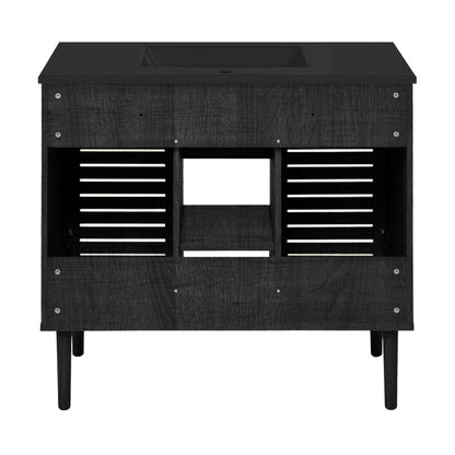 Bron 36" Freestanding Bathroom Vanity in Black Oak with Black Sink Top