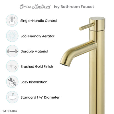 Ivy Single Hole, Single-Handle, High Arc Bathroom Faucet in Brushed Gold