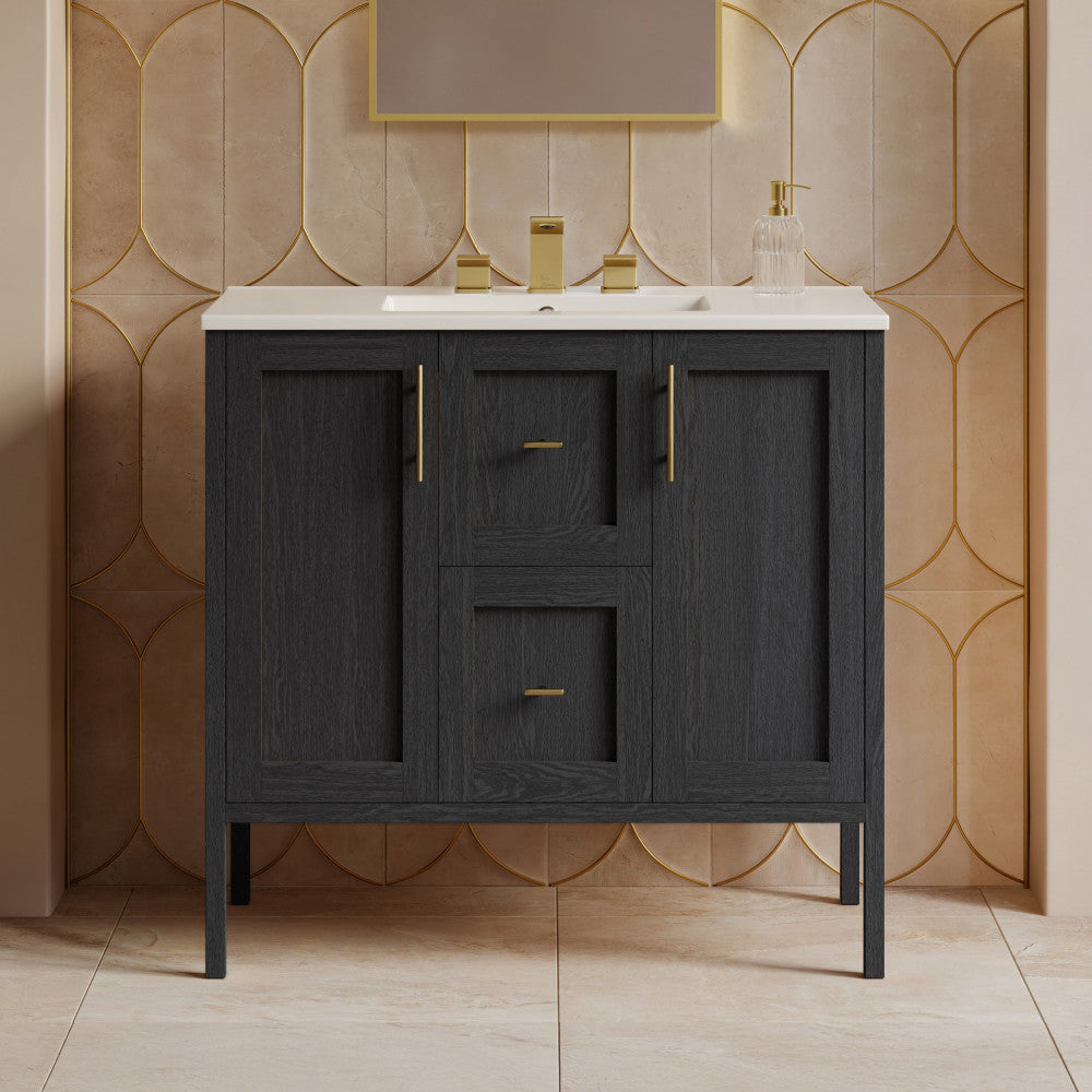 Forme 36" Modular Freestanding Bathroom Vanity with 3-Hole Widespread Top in Black Oak