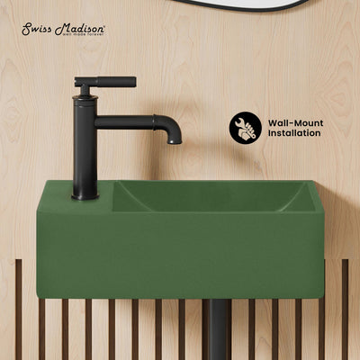 Lisse 16" Concrete Rectangle Wall-Mounted Sink with Left Side Faucet Mount in Matte Royal Green