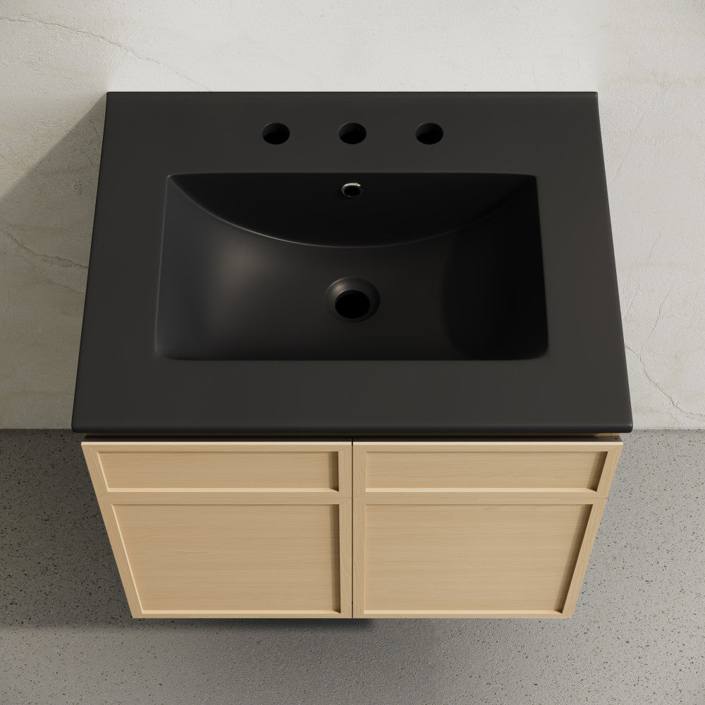St. Tropez 24" Wall-Mounted Bathroom Vanity in Natural Oak with Black 3-Hole Centerset Sink Top