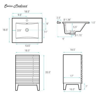 Cascade 18" Freestanding Bathroom Vanity in Green Oak with Sink Top