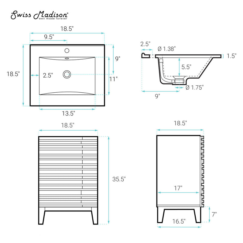 Cascade 18" Freestanding Bathroom Vanity in Green Oak with Sink Top
