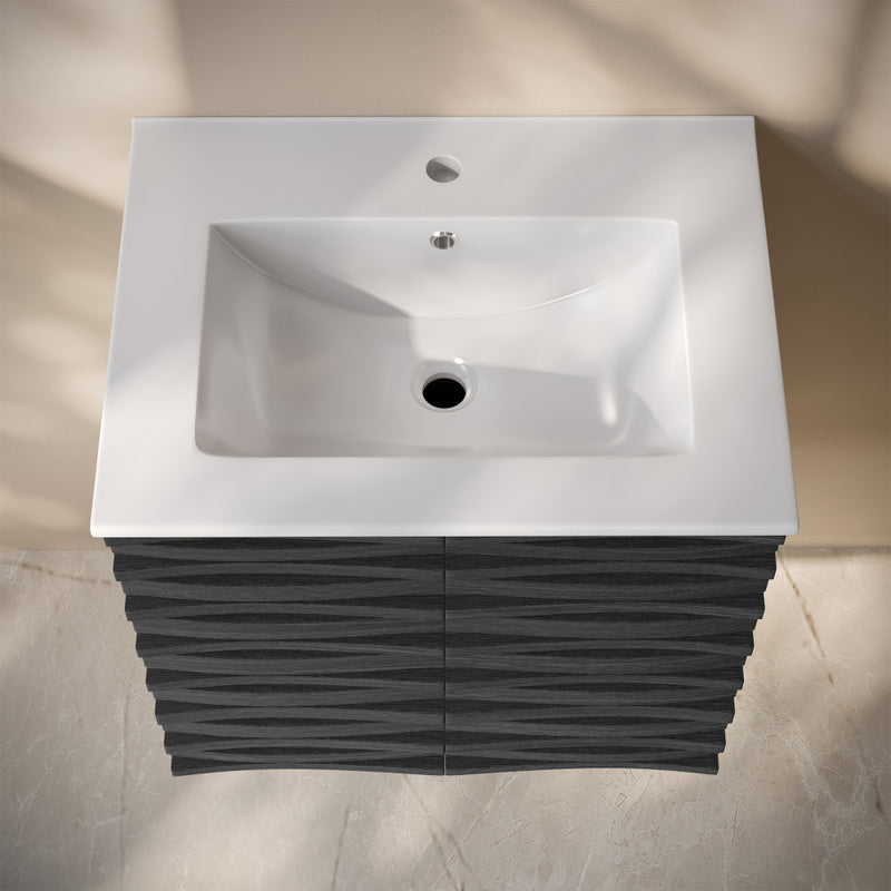 Cascade 24" Wall-Mounted Bathroom Vanity in Black Oak with Sink Top