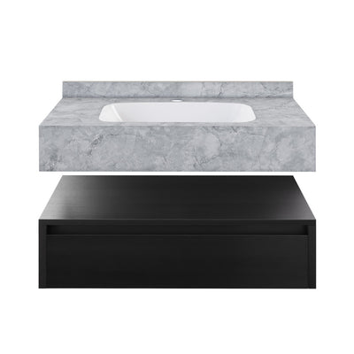 Avancer 36" Wall-Mounted Bathroom Vanity in Black Oak with Storm Grey Sink Top