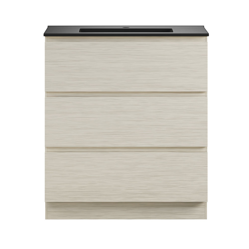 Liberte 30" Freestanding Bathroom Vanity in White Oak with Black Sink Top