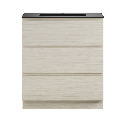Liberte 30" Freestanding Bathroom Vanity in White Oak with Black Sink Top