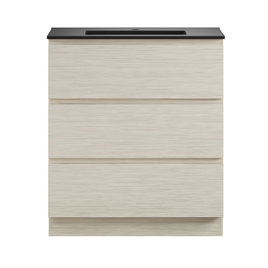 Liberte 30" Freestanding Bathroom Vanity in White Oak with Black Sink Top