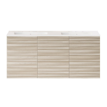 Cascade 48" Wall-Mounted Bathroom Vanity in White Oak with 3-Hole Widespread Double Basin Sink Top