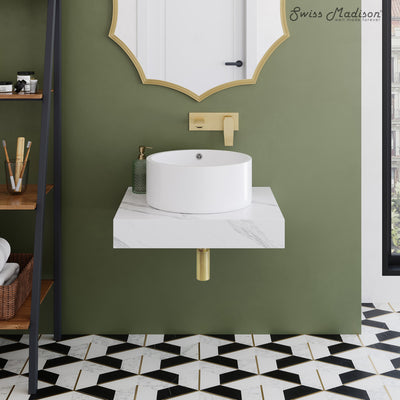 Monaco 24" Floating Bathroom Shelf with Vessel Sink in White Marble