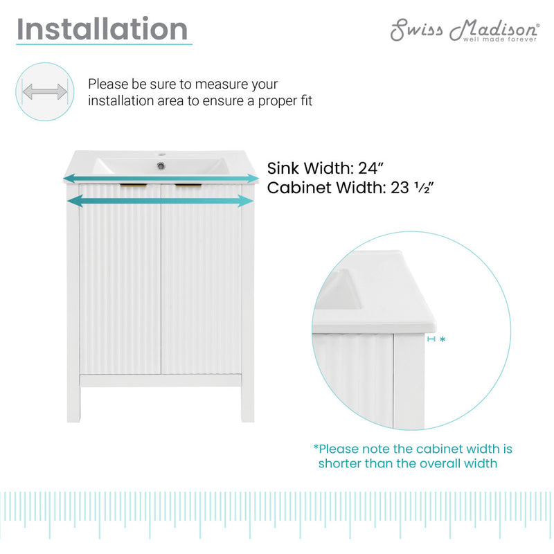 Bastille 24" Freestanding Bathroom Vanity in White with Sink Top