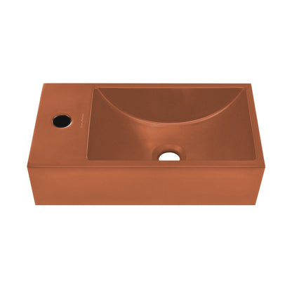 Lisse 16" Concrete Rectangle Wall-Mounted Sink with Left Side Faucet Mount in Matte Terracotta