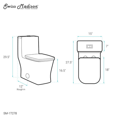 Concorde One Piece Square Toilet Dual Flush 1.1/1.6 gpf with 10" Rough In