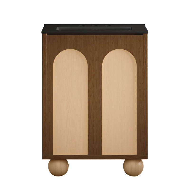 Plaisir II 24" Freestanding Bathroom Vanity in Brown Oak with Black 3-Hole Widespread Sink Top