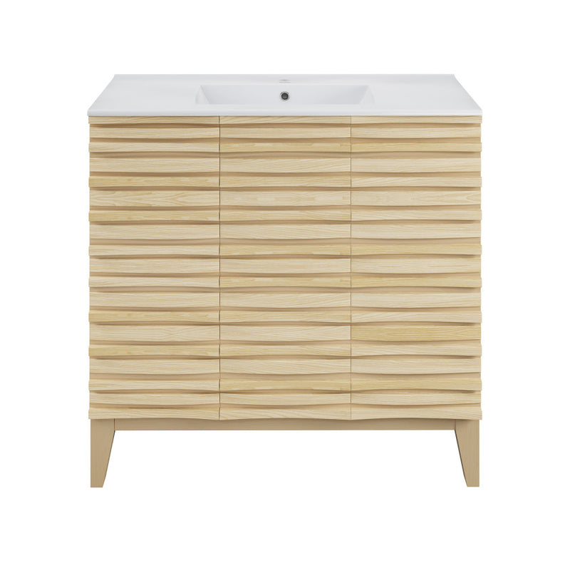 Cascade 36" Natural oak Bath Vanity With White Ceramic Sink Top