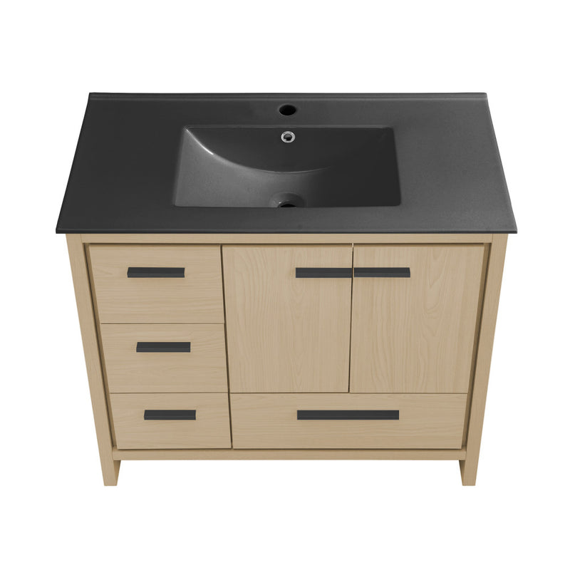 Virage 36 in. Brown Oak Bathroom Vanity With Black Ceramic Sink Top