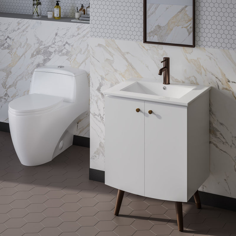 Manoir 24" Freestanding Bathroom Vanity in White with Sink Top